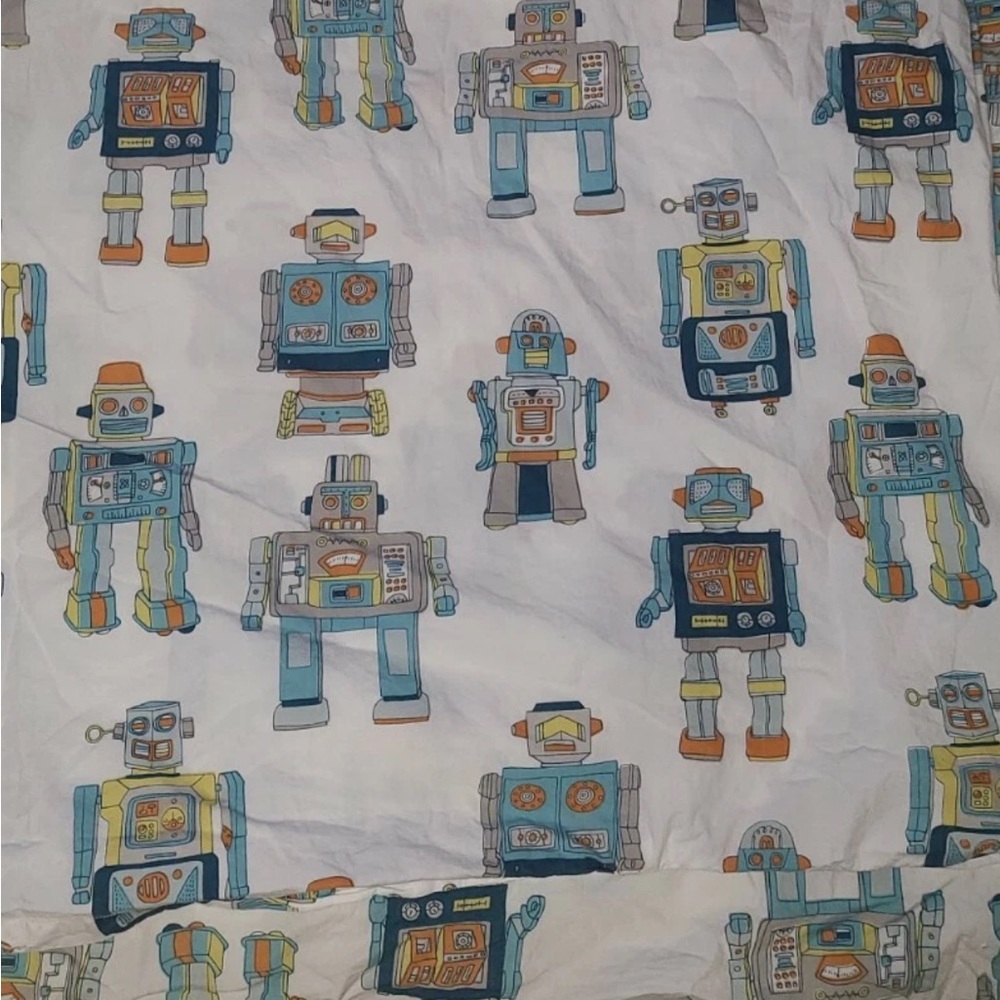 Land of Nod "Retro Robots" Full/Queen Duvet & 2 standard size Shams